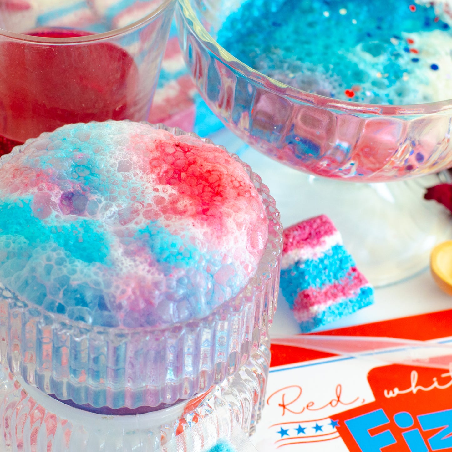 foaming potion rocks for fourth of july themed sensory play.