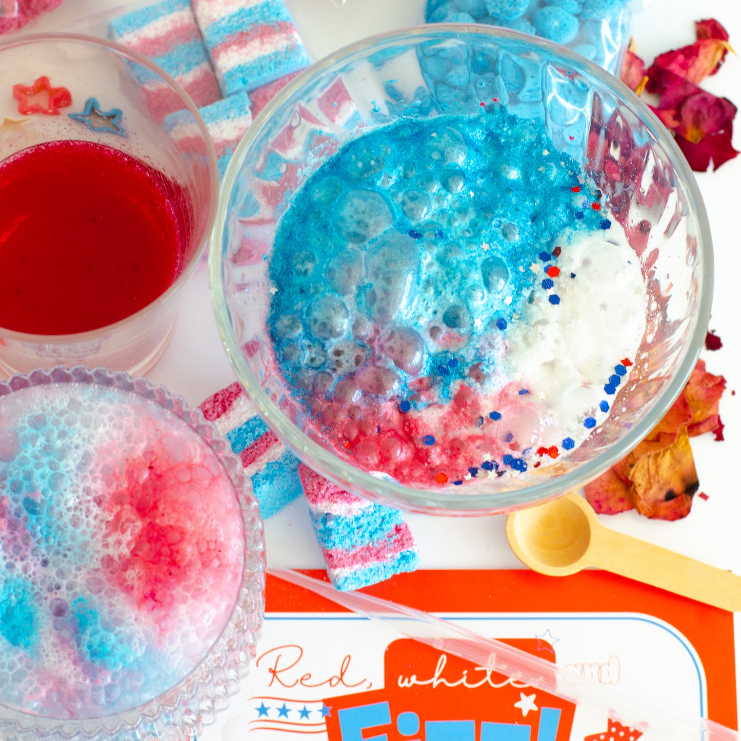 Colourful red white and blue potion kit for children to celebrate Americas 250th birthday.