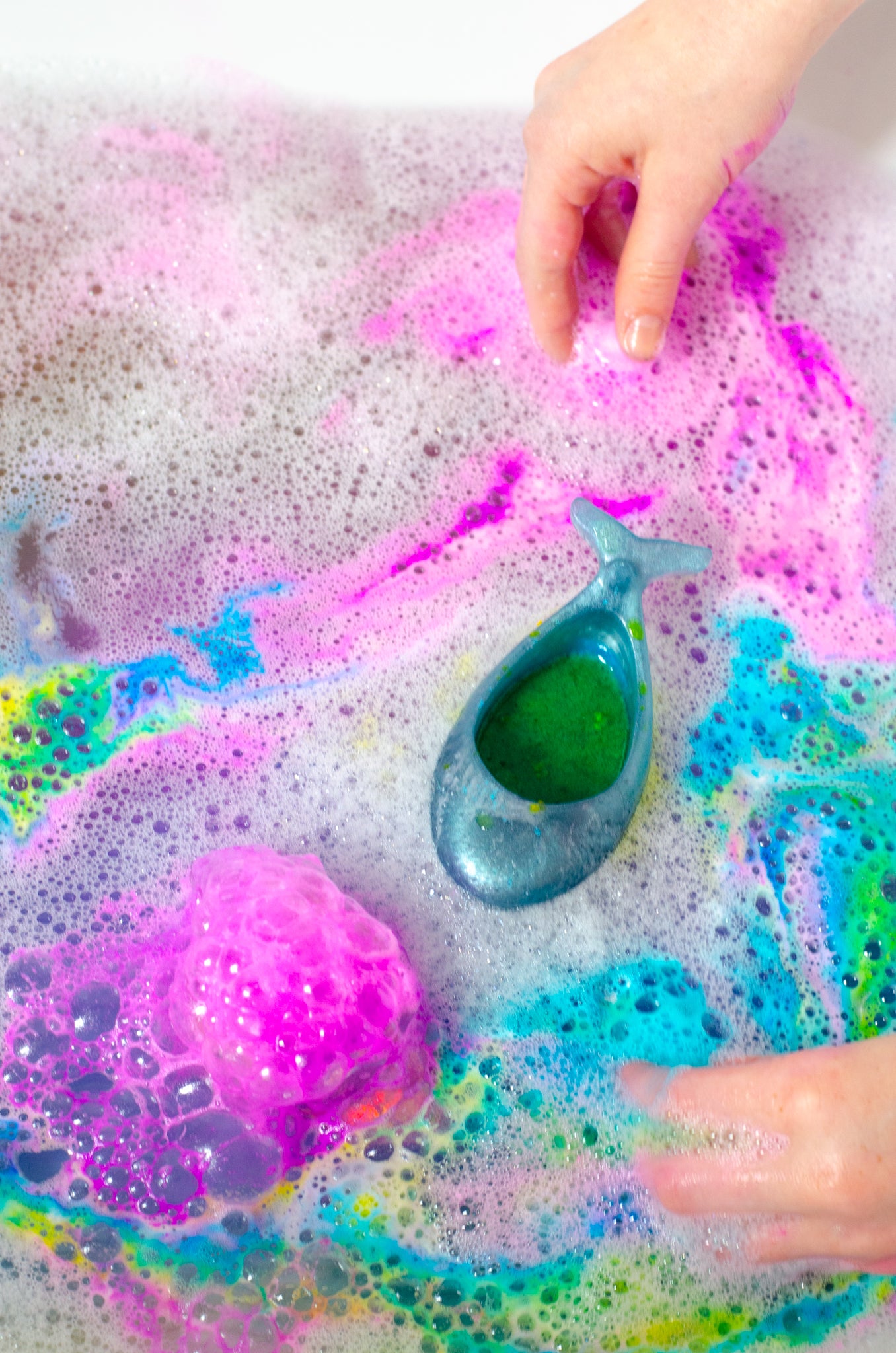 Bright bubbles from bath friendly potion kit.